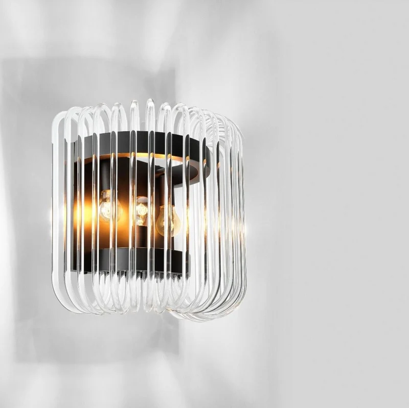 Casa Padrino Luxus Wandleuchte Bronze 40 x 24,5 x H. 35 cm - Edle Wandlampe mit abgerundeten Glasstäbchen - Luxus Kollektion