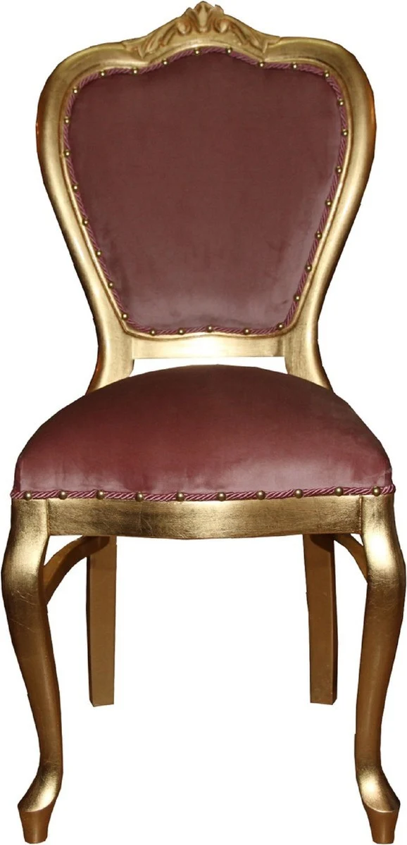 Casa Padrino Luxus Barock Esszimmer Set Rosa / Gold 45 x 46 x H. 99 cm - 6 handgefertigte Esszimmerstühle - Barock Esszimmermöbel