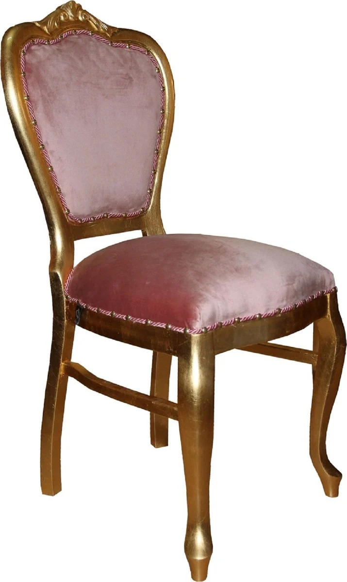 Casa Padrino Luxus Barock Esszimmer Set Rosa / Gold 45 x 46 x H. 99 cm - 6 handgefertigte Esszimmerstühle - Barock Esszimmermöbel