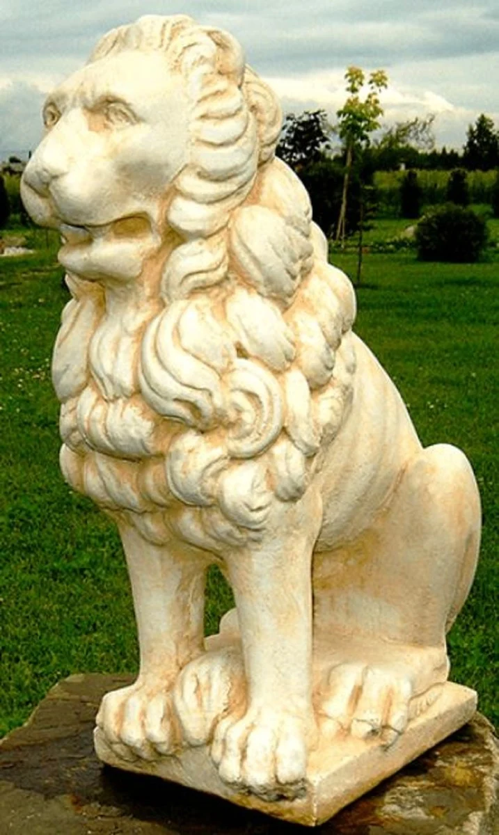 Casa Padrino Luxus Deko Skulptur Löwe Beige / Weiß 36 x 27 x H. 58 cm - Prunkvolle Gartendeko