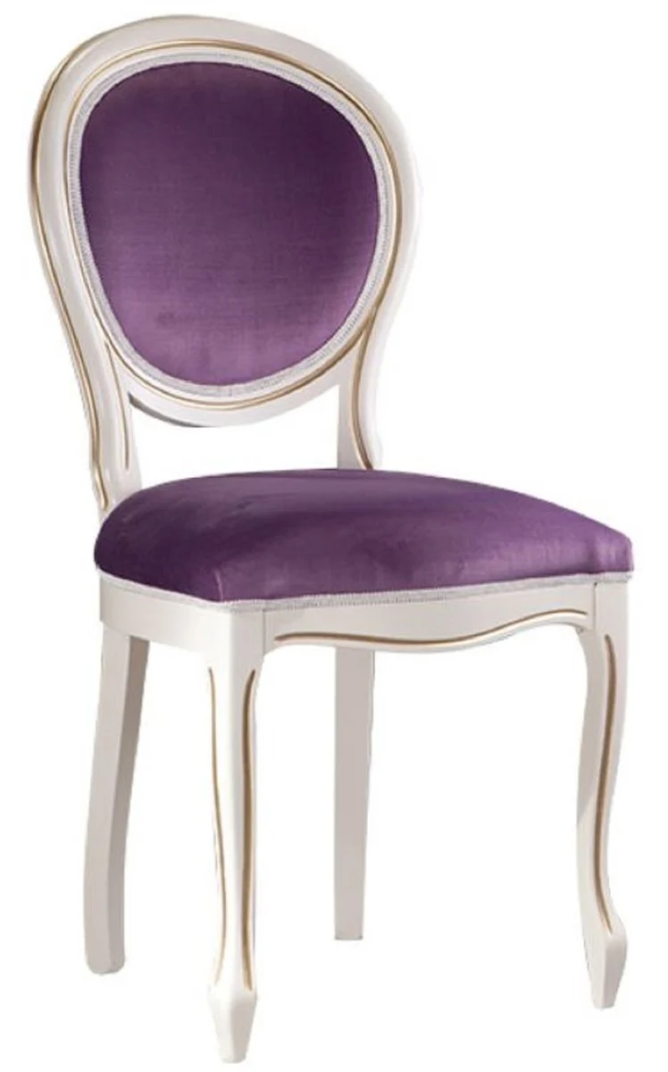 Casa Padrino Luxus Barock Esszimmer Set Weiß / Gold / Lila 47 x 42 x H. 98,5 cm - 6 Esszimmerstühle - Barock Esszimmermöbel