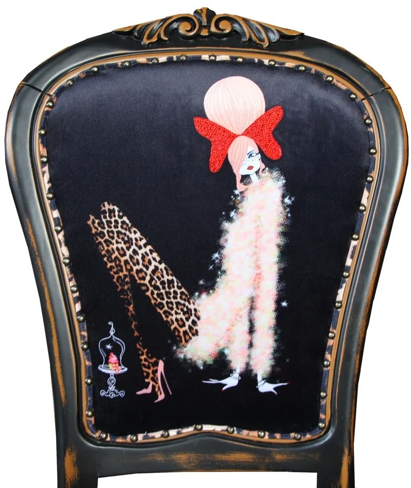Casa Padrino Luxus Barock Esszimmer Set Dame mit High Heels Leopard / Schwarz / Braun 50 x 50 x H. 110 cm - 4 handgefertigte Esszimmerstühle - Barockmöbel