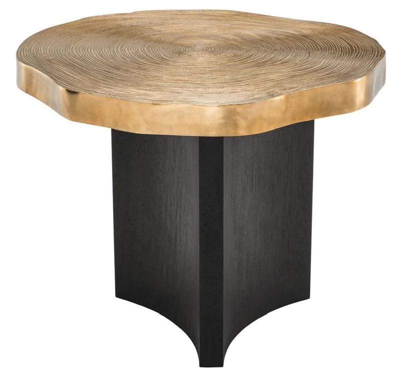 Casa Padrino Luxus Beistelltisch Messingfarben / Schwarz Ø 63,5 x H. 50,5 cm - Luxuriöser Beistelltisch mit Tischplatte im Baumscheiben Design