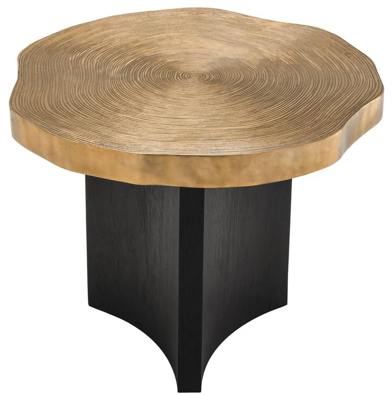 Casa Padrino Luxus Beistelltisch Messingfarben / Schwarz Ø 63,5 x H. 50,5 cm - Luxuriöser Beistelltisch mit Tischplatte im Baumscheiben Design