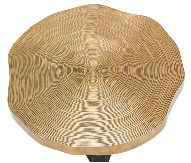 Casa Padrino Luxus Beistelltisch Messingfarben / Schwarz Ø 63,5 x H. 50,5 cm - Luxuriöser Beistelltisch mit Tischplatte im Baumscheiben Design