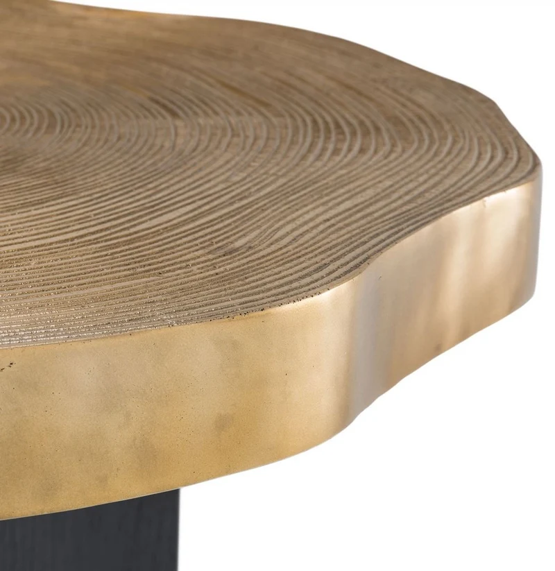Casa Padrino Luxus Beistelltisch Messingfarben / Schwarz Ø 63,5 x H. 50,5 cm - Luxuriöser Beistelltisch mit Tischplatte im Baumscheiben Design