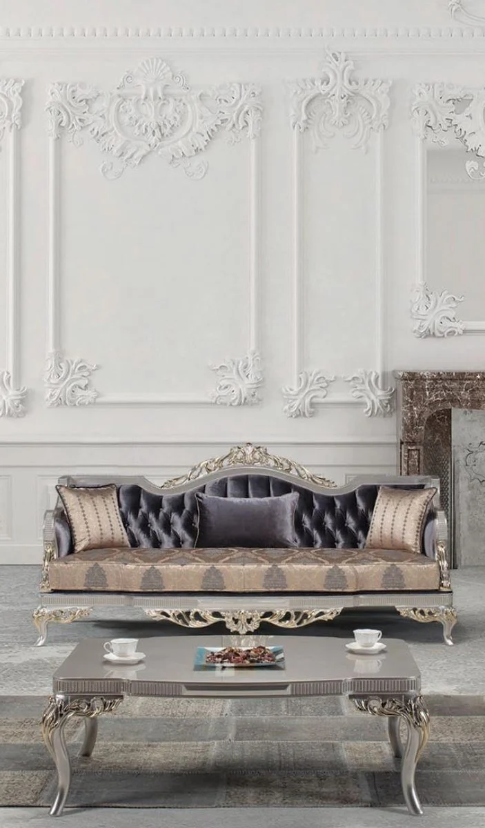 Casa Padrino Luxus Barock Couchtisch Silber / Gold 120 x 86 x H. 45 cm - Prunkvoller Wohnzimmertisch im Barockstil - Barockmöbel