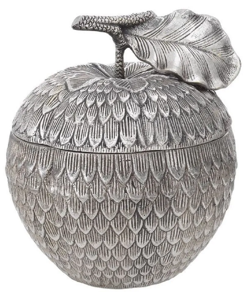 Casa Padrino Luxus Aufbewahrungsbox mit Deckel in Apfelform Antik Silber Ø 18 x H. 20 cm - Deko Accessoires