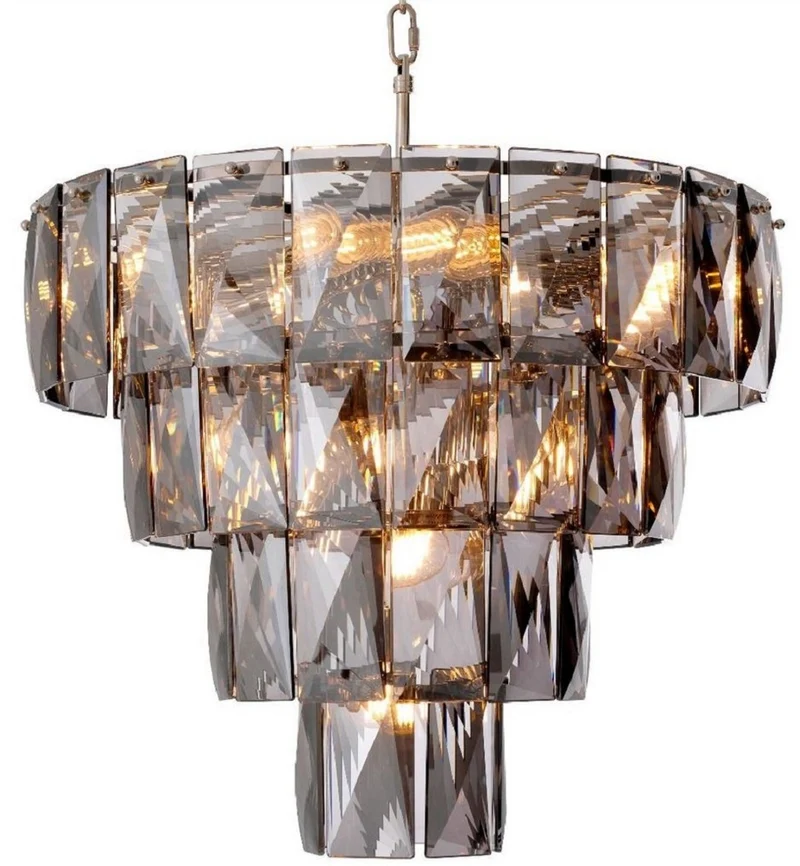 Casa Padrino Luxus Kronleuchter Grau / Silber Ø 60 x H. 65 cm - Moderner runder Kristallglas Kronleuchter - Luxus Qualität