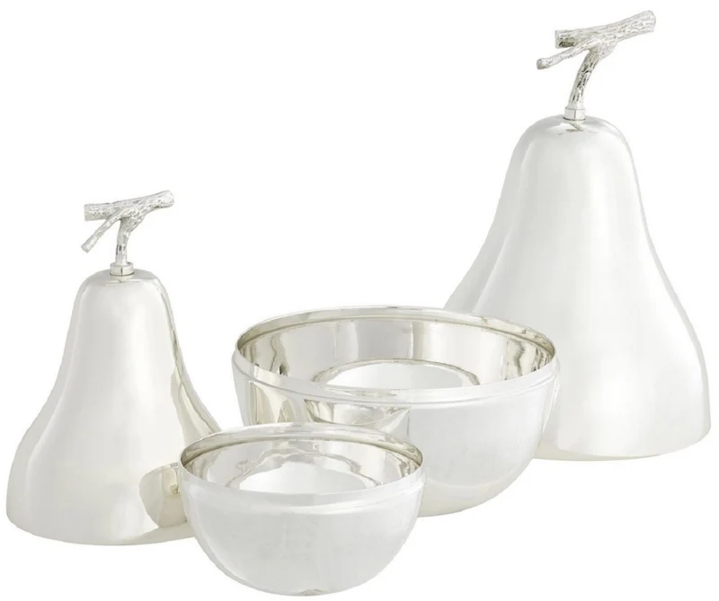 Casa Padrino Luxus Aufbewahrungsboxen Set mit Deckel in Birnenform Silber - Luxus Deko Accessoires