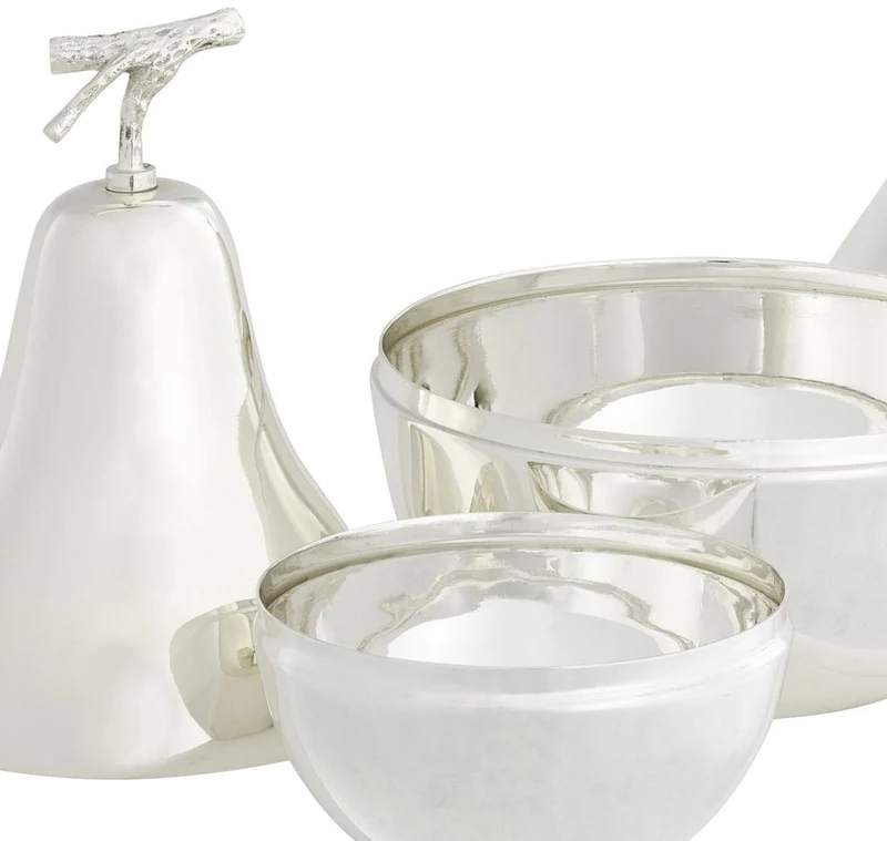 Casa Padrino Luxus Aufbewahrungsboxen Set mit Deckel in Birnenform Silber - Luxus Deko Accessoires