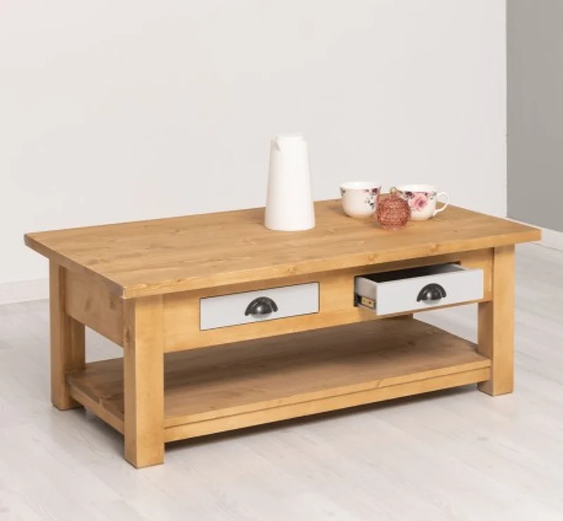 Casa Padrino Couchtisch im Landhausstil mit 2 Schubladen, 120 x 65 x 45 cm