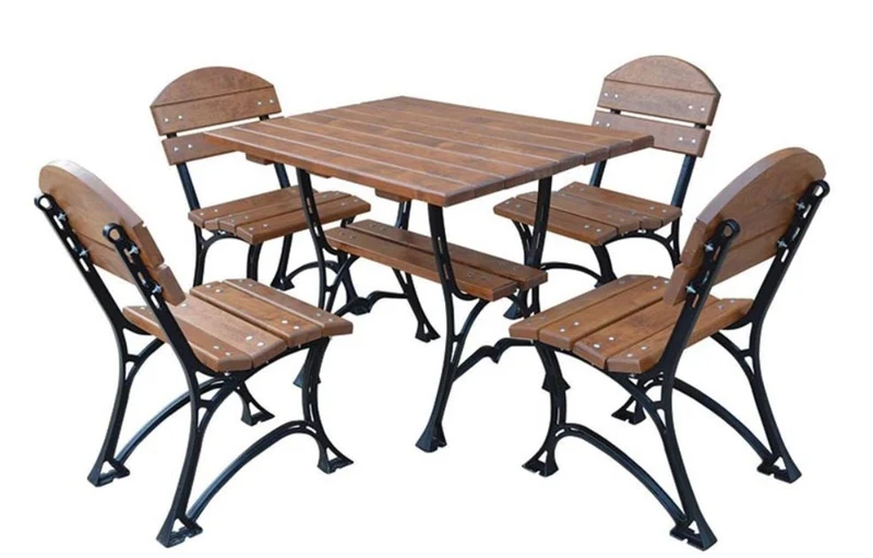 Casa Padrino Jugendstil Gartenmöbel Set Tisch & 4 Stühle Braun / Schwarz 100 cm - Luxus Qualität