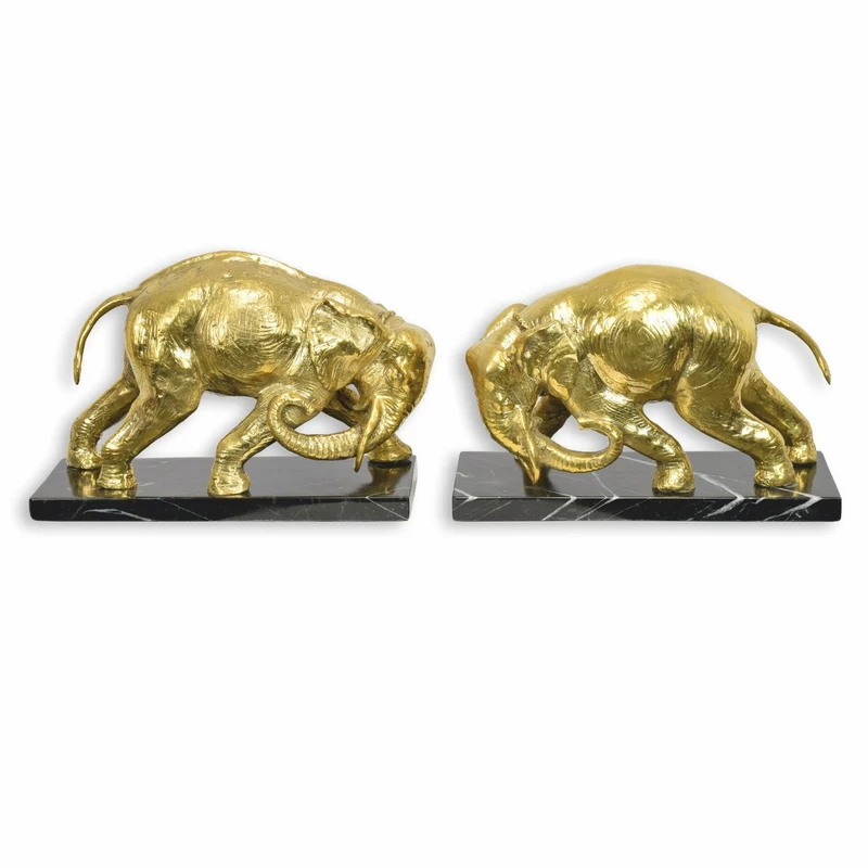 Casa Padrino Luxus Bücherstützen Set Elefanten Gold / Schwarz - Schreibtisch Deko