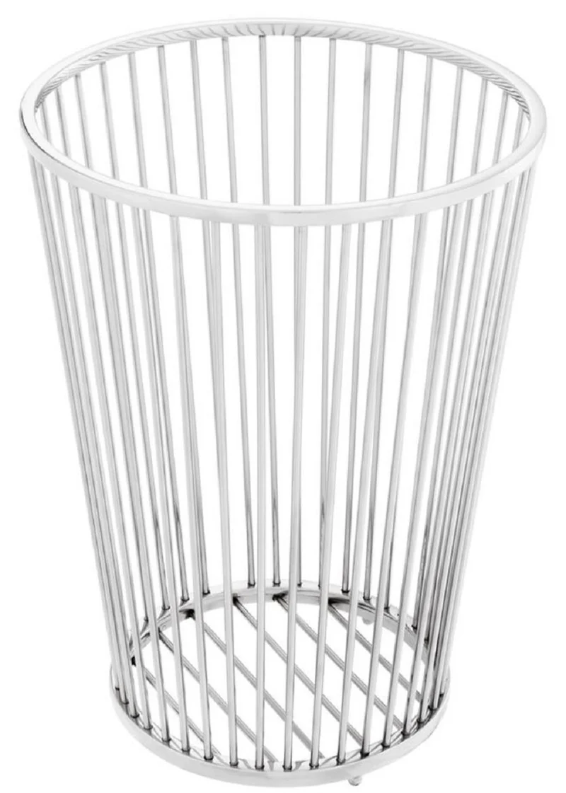 Casa Padrino Luxus Edelstahl Wäschekorb Silber Ø 30 x H. 40,5 cm - Luxus Badezimmer Accessoires
