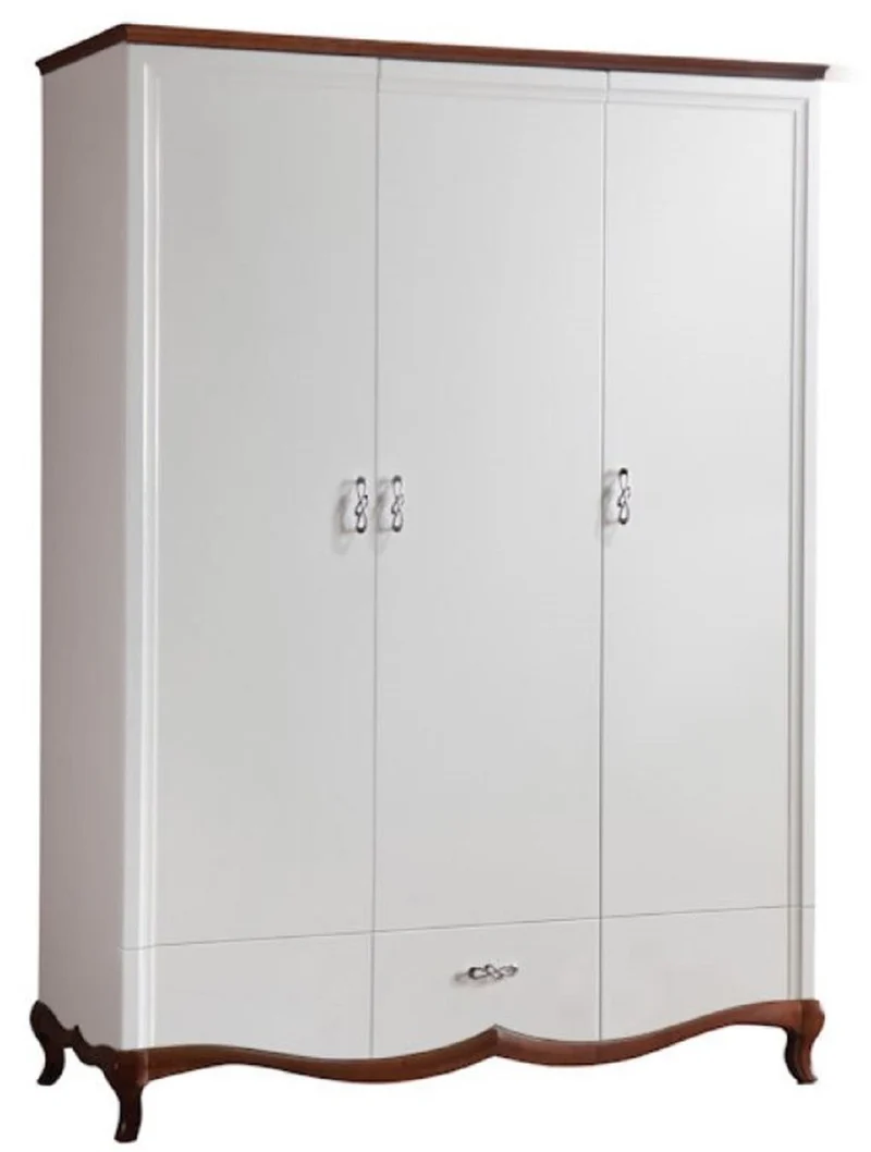 Casa Padrino Luxus Art Deco Schlafzimmerschrank Weiß / Dunkelbraun 164,2 x 62,5 x H. 209,5 cm - Kleiderschrank mit 3 Türen und Schublade - Schlafzimmermöbel