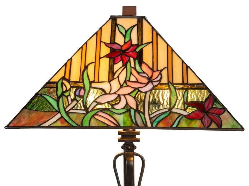 Casa Padrino Luxus Deko Tiffany Tischleuchte Braun / Mehrfarbig 40 x 40 x H. 62 cm - Tiffany Lampe mit Blumendesign und handgefertigtem Glas Lampenschirm