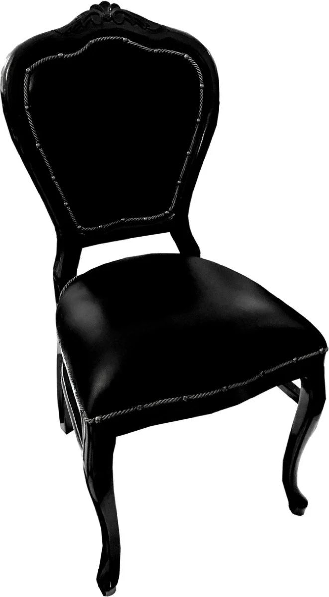 Casa Padrino Luxus Barock Esszimmer Set Schwarz / Schwarz 45 x 47 x H. 99 cm - 6 handgefertigte Massivholz Esszimmerstühle mit Echtleder - Barock Esszimmermöbel