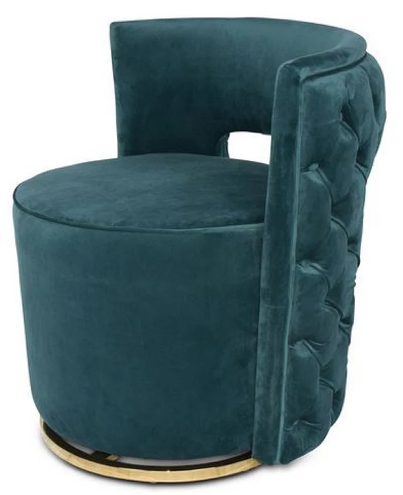 Casa Padrino Luxus Chesterfield Drehsessel Dunkelgrün 65 x 58 x H. 69 cm - Samt Sessel - Luxus Möbel