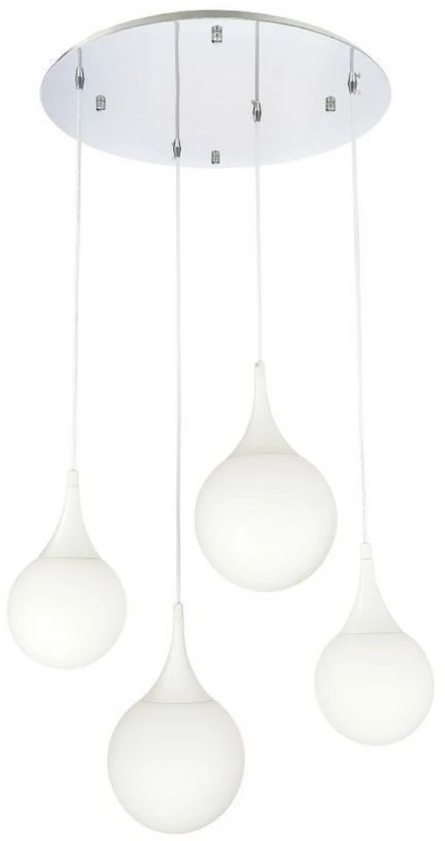 Casa Padrino LED Hängeleuchte Silber / Weiß Ø 52,5 x H. 150 cm - Hängelampe mit Mattglas Lampenschirmen