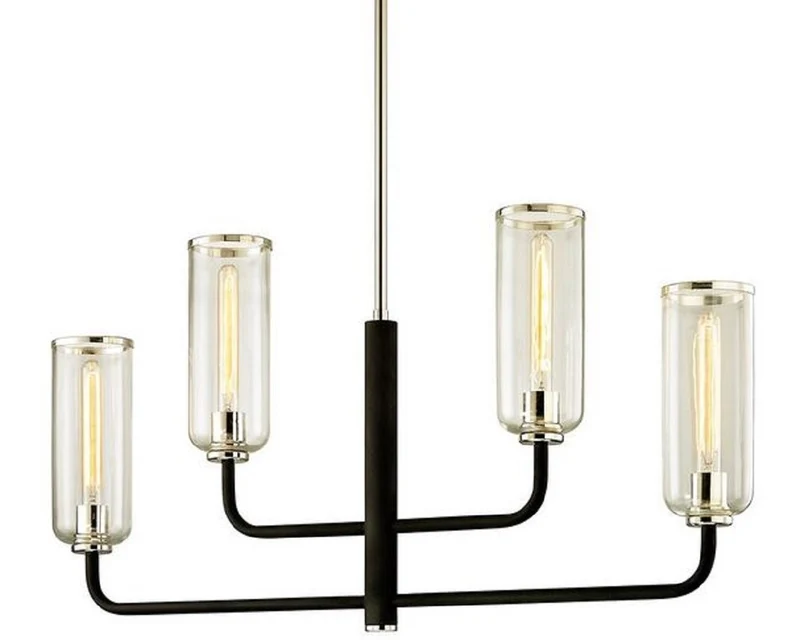 Casa Padrino Luxus Kronleuchter Schwarz / Silber 109,2 x 12,1 x H. 55,9 cm - Kronleuchter mit Glas Lampenschirmen