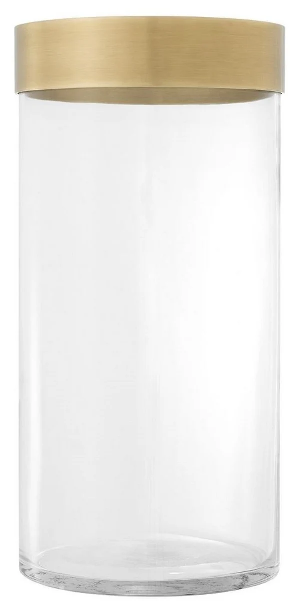 Casa Padrino Luxus Kerzenleuchter Antik Messing Ø 20,5 x H. 41,5 cm - Runder Glas Kerzenleuchter mit Aluminium Ring - Luxus Qualität
