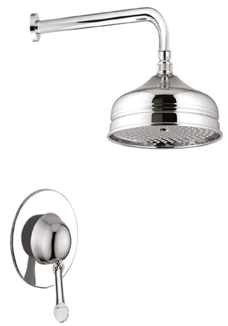 Casa Padrino Luxus Duscharmaturen Set mit Swarovski Kristallglas Silber - Brauseset - Einhelbelmischer mit Kopfbrause - Badezimmer Duschgarnitur