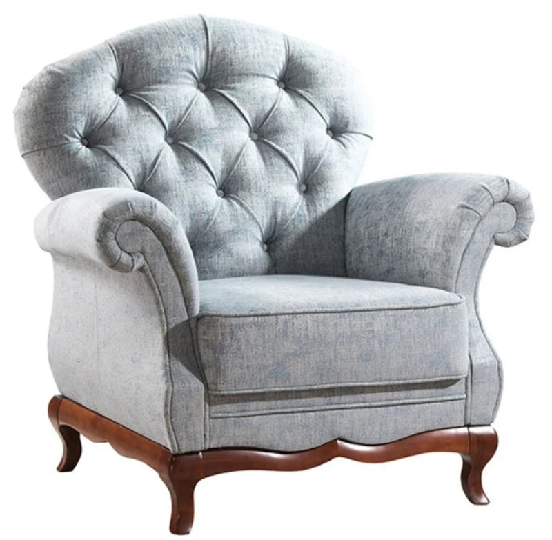 Casa Padrino Luxus Art Deco Chesterfield Wohnzimmer Sessel Vintage Blau / Dunkelbraun 99 x 90 x H. 98 cm - Wohnzimmermöbel