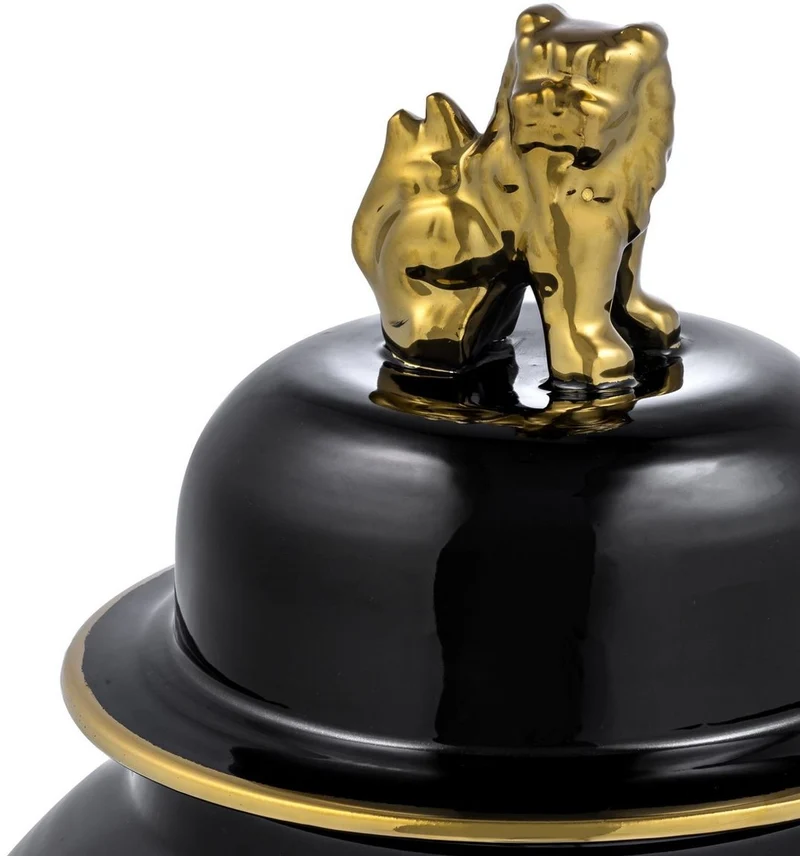 Casa Padrino Luxus Deko Vase Schwarz / Gold Ø 42 x H. 90 cm - Chinesische Porzellan Vase mit Deckel