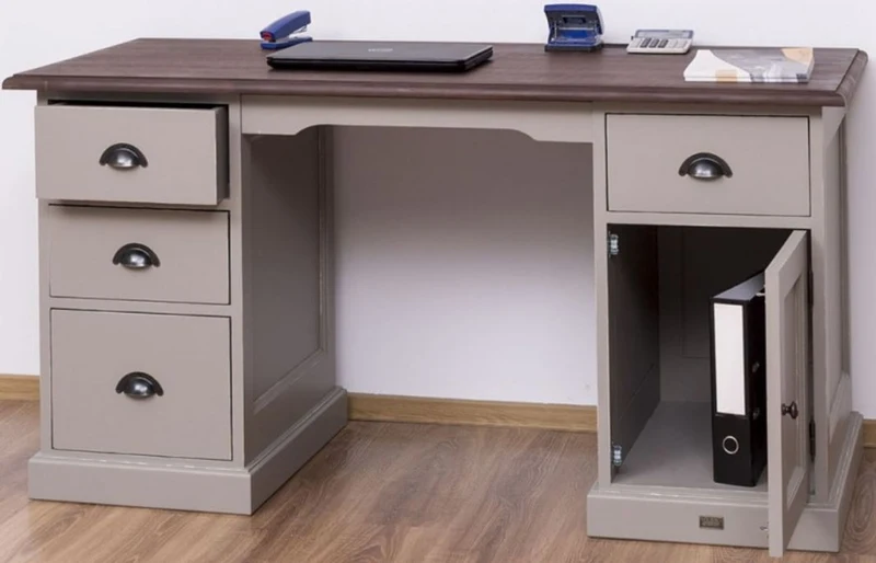 Casa Padrino Landhausstil Schreibtisch mit 4 Schubladen und Tür Antik Grau / Dunkelbraun 152 x 70 x H. 78 cm - Landhausstil Büromöbel