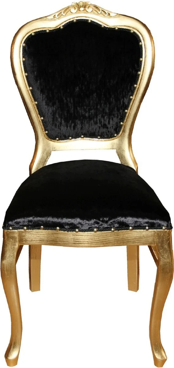 Casa Padrino Luxus Barock Esszimmer Set Schwarz / Gold 45 x 46 x H. 99 cm - 4 handgefertigte Esszimmerstühle - Barock Esszimmermöbel