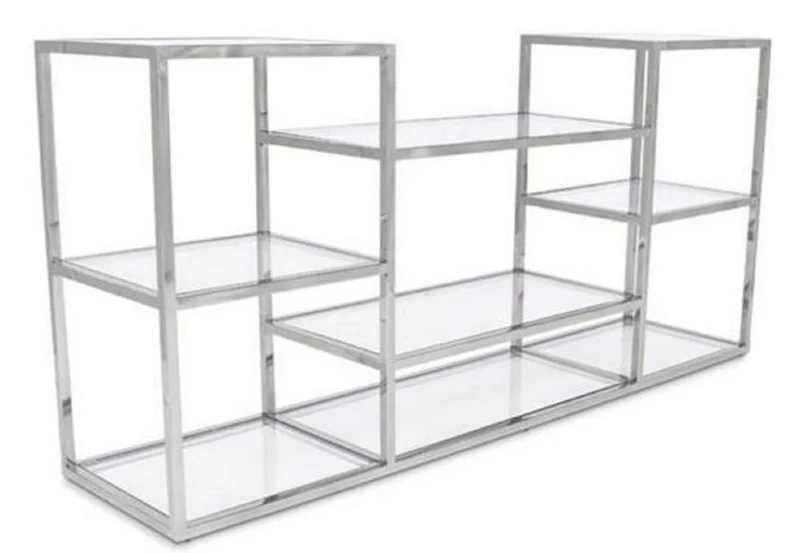 Casa Padrino Luxus Konsole Silber 160 x 38 x H. 75 cm - Edelstahl Konsolentisch mit Glasplatten