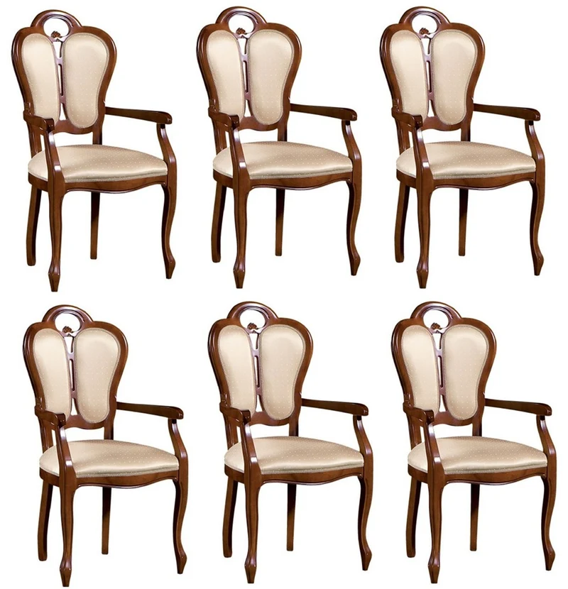 Casa Padrino Luxus Barock Esszimmer Set Braun / Weiß / Beige 57 x 43 x H. 105 cm - 6 Esszimmerstühle mit Armlehnen - Esszimmermöbel im Barockstil
