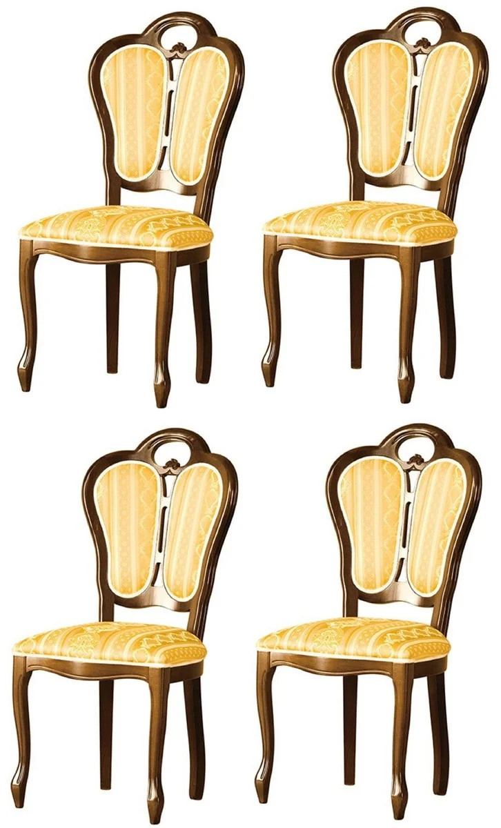 Casa Padrino Luxus Barock Esszimmer Set Braun / Weiß / Gold 48 x 43 x H. 104,5 cm - 4 Esszimmerstühle - Barock Esszimmermöbel