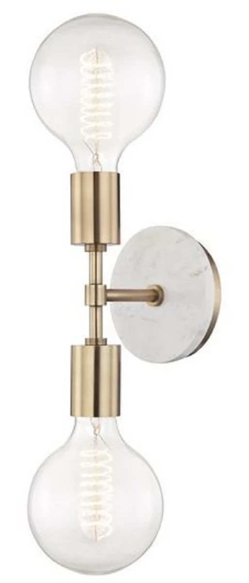 Casa Padrino Luxus Doppel Wandleuchte Antik Messingfarben / Weiß 12,7 x 16,5 x H. 50,8 cm - Hotel & Restaurant Wandlampe