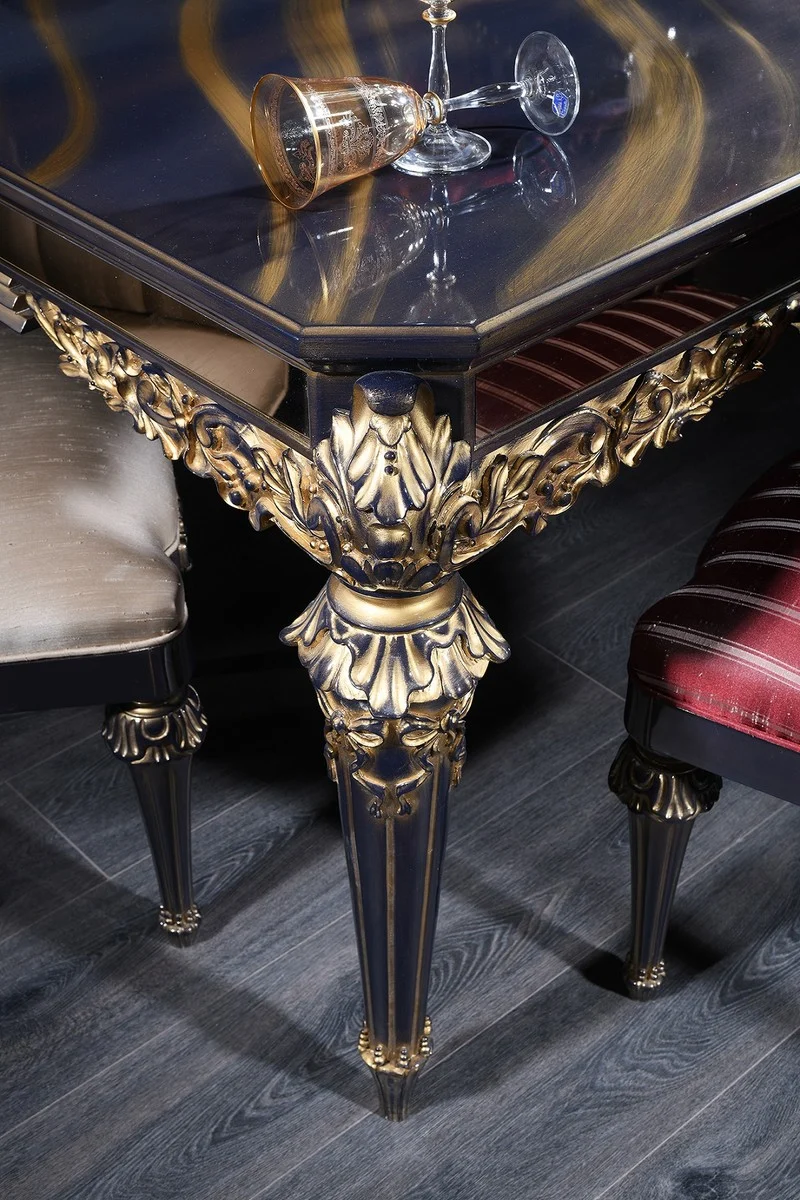 Casa Padrino Luxus Barock Couchtisch Blau / Gold / Schwarz 131 x 85 x H. 45 cm - Wohnzimmertisch im Barockstil