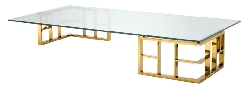 Casa Padrino Luxus Couchtisch Gold 180 x 90 x H. 32,2 cm - Edelstahl Wohnzimmertisch mit Glasplatte - Designermöbel