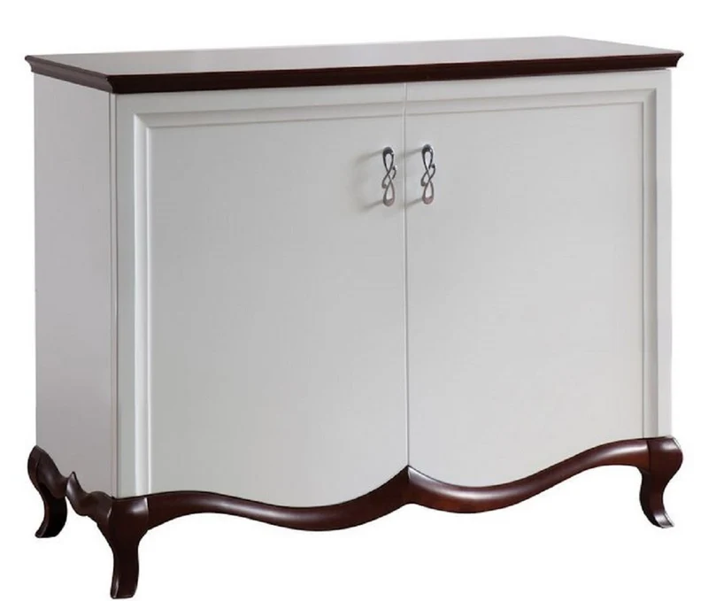 Casa Padrino Luxus Art Deco Schrank mit 2 Türen Weiß / Dunkelbraun 114 x 46,5 x H. 90,2 cm - Luxus Möbel