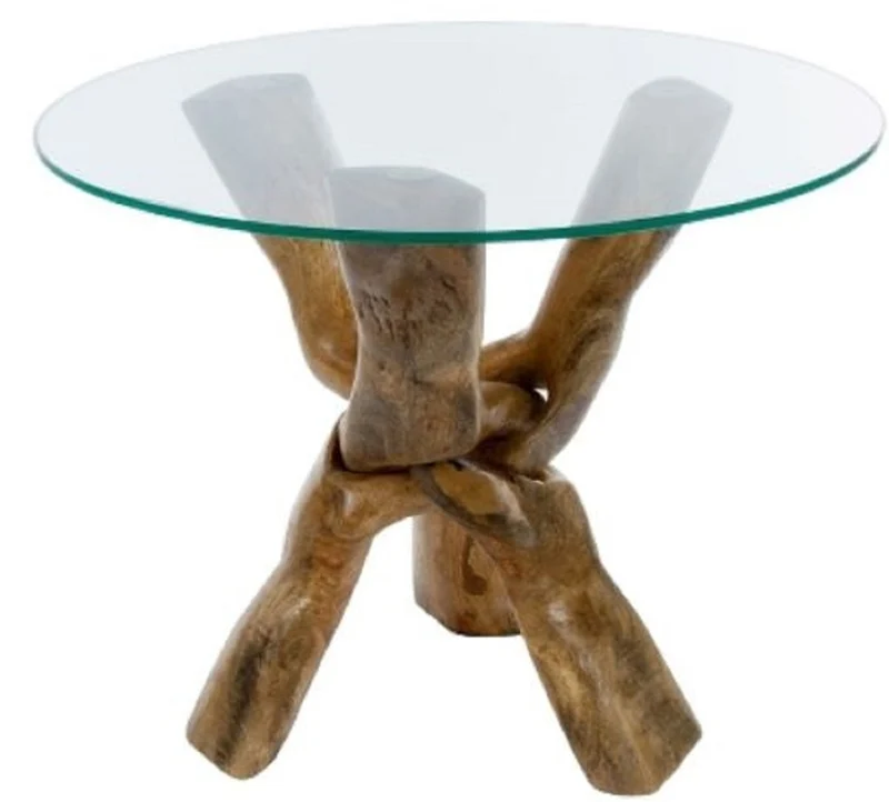 Casa Padrino Luxus Glastisch Braun Ø 60 x H. 48 cm - Dreibeiniger Runder Wohnzimmertisch