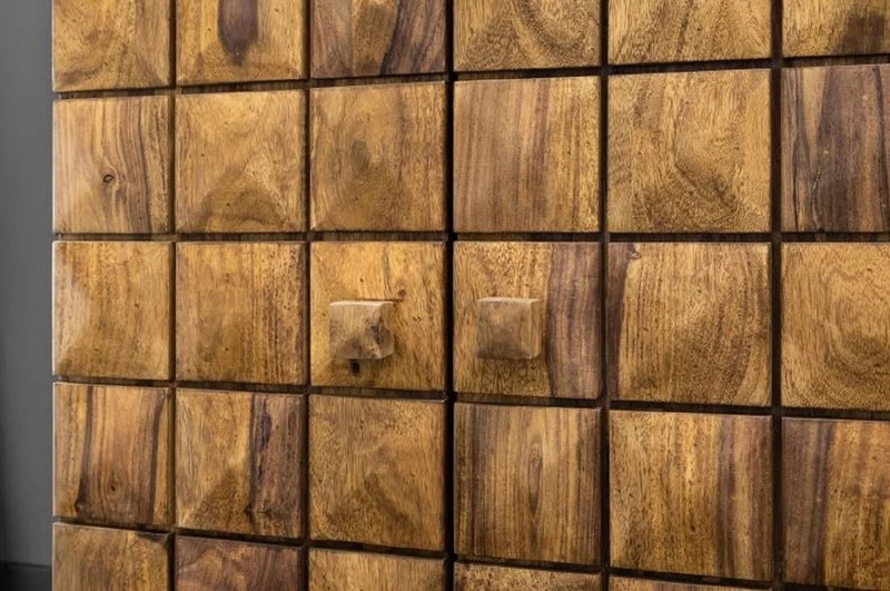 Casa Padrino Designer Barschrank Naturfarben / Braun 65-130 x 50 x H. 90 cm - Moderner Massivholz Weinschrank mit 2 Türen und Schublade - Barmöbel
