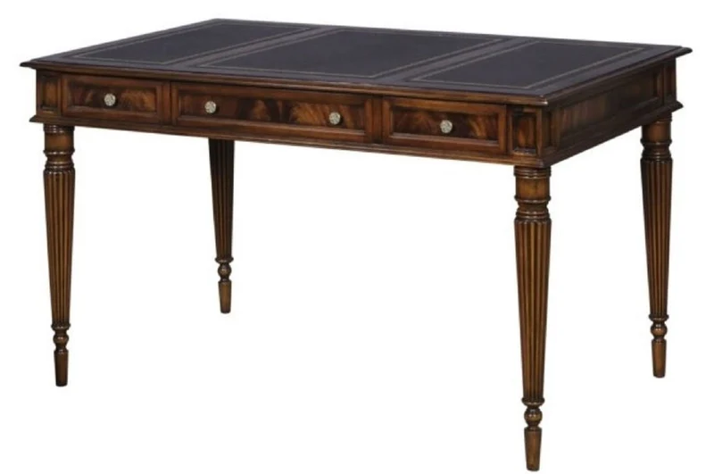 Casa Padrino Luxus Jugendstil Mahagoni Schreibtisch mit 3 Schubladen Dunkelbraun / Schwarz / Gold 126 x 73 x H. 75 cm - Büromöbel - Luxus Qualität