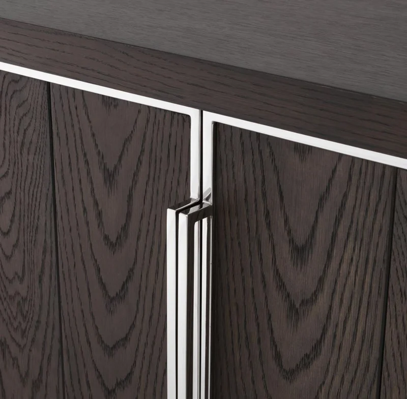 Casa Padrino Luxus Sideboard mit 4 Türen Braun / Silber 200 x 49,5 x H. 78 cm - Wohnzimmerschrank - Büroschrank - Kommode - Luxus Qualität