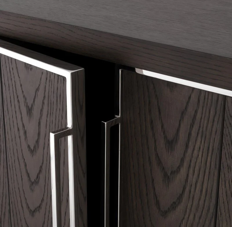 Casa Padrino Luxus Sideboard mit 4 Türen Braun / Silber 200 x 49,5 x H. 78 cm - Wohnzimmerschrank - Büroschrank - Kommode - Luxus Qualität