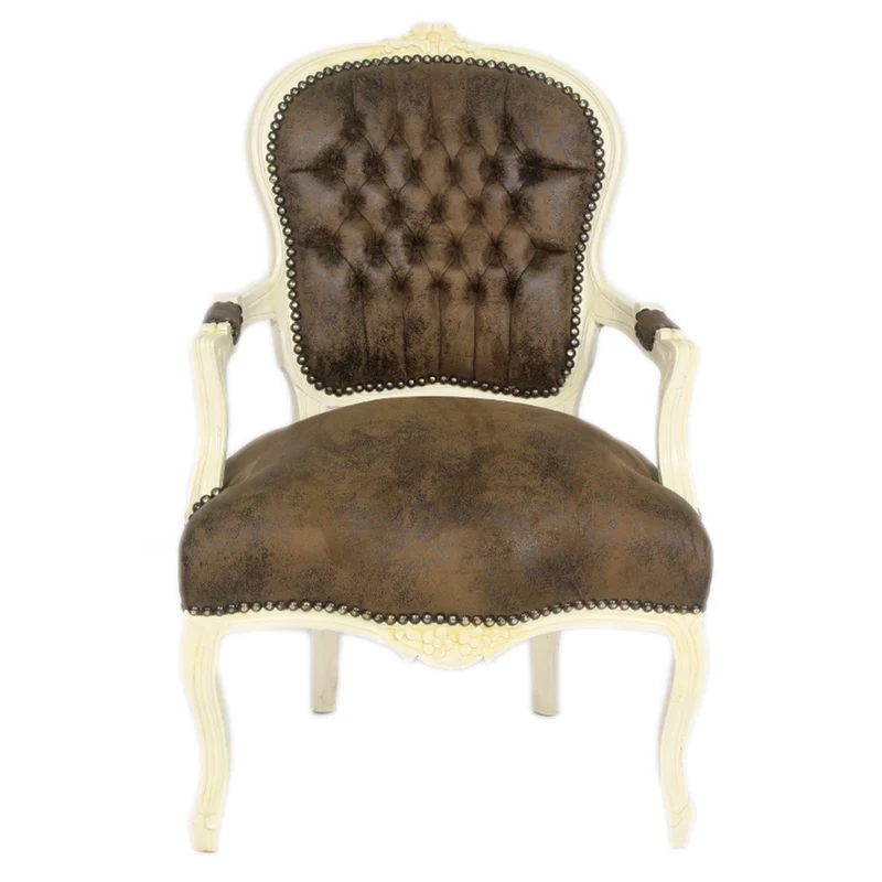 Casa Padrino Barock Salon Stuhl Braun Lederoptik / Creme - Möbel Antik Stil