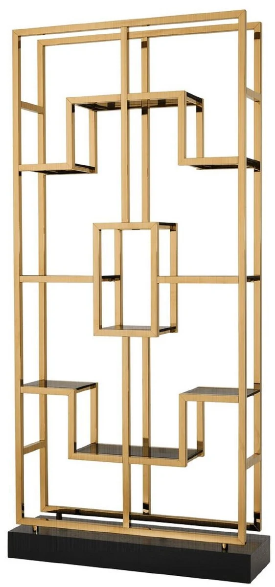 Casa Padrino Luxus Regalschrank Messing / Schwarz 108 x 29 x H. 240 cm - Edelstahl Wohnzimmerschrank mit 10 Glasregalen - Luxus Wohnzimmer Möbel