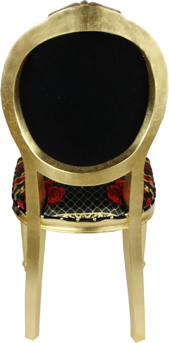 Pompöös by Casa Padrino Luxus Barock Esszimmerstühle Rosen Schwarz / Rot / Gold - Pompööse Barock Stühle designed by Harald Glööckler - 6 Esszimmerstühle