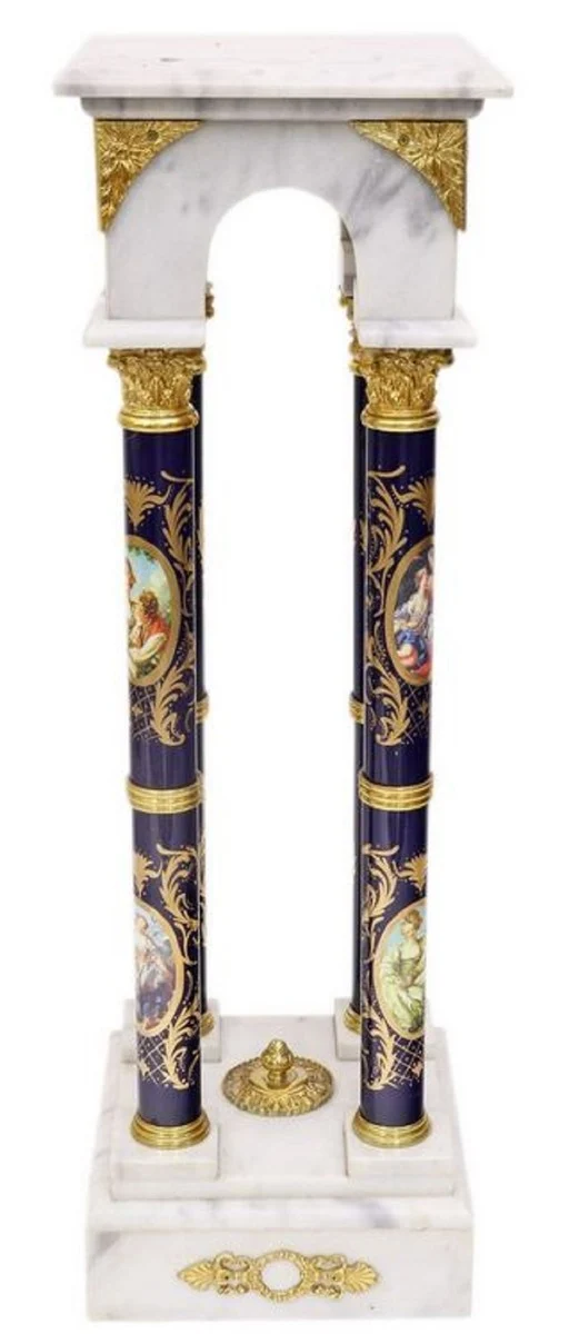 Casa Padrino Barock Marmorsäulen Set Weiß / Dunkelblau / Gold - Elegantes Säulen Set im Barockstil