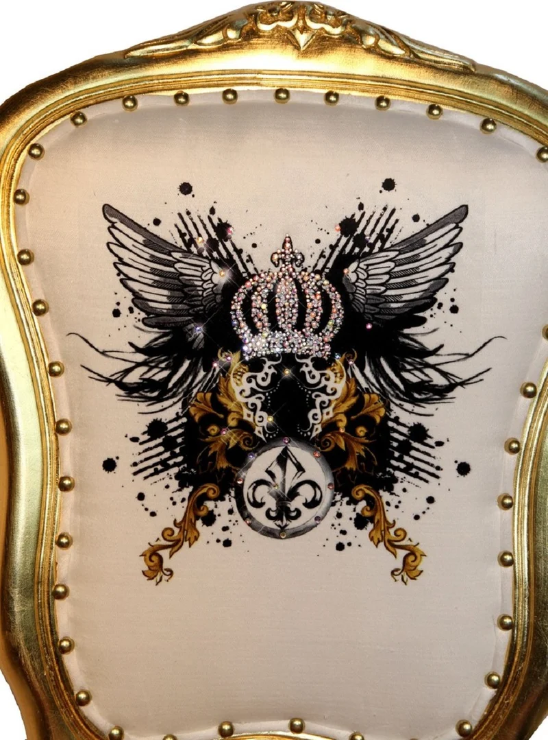 Pompöös by Casa Padrino Luxus Barock Esszimmerstühle Glitzerkrone & Engelsflügel Leopard / Weiß / Gold 50 x 60 x H.104 cm - Pompööse Barock Stühle designed by Harald Glööckler - 6 Esszimmerstühle