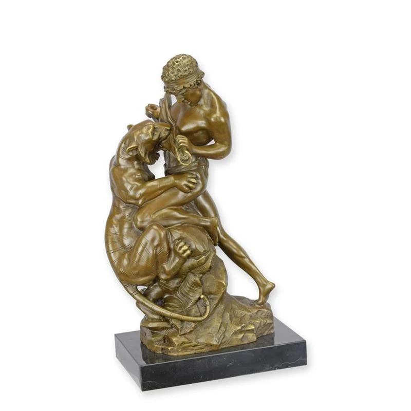 Casa Padrino Bronze Skulptur Kampf ums Dasein Bronzefarben / Schwarz 12 x 20,4 x H. 34,8 cm - Bronzefigur mit Marmorsockel - Luxus Deko