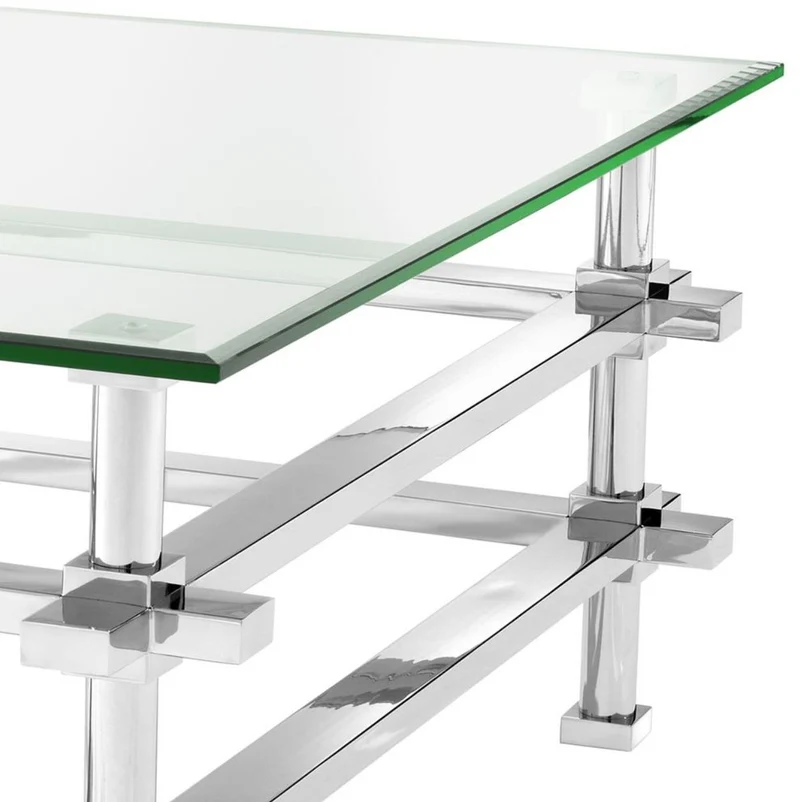Casa Padrino Luxus Couchtisch Silber 100 x 100 x H. 45,5 cm - Edelstahl Wohnzimmertisch mit Glasplatte